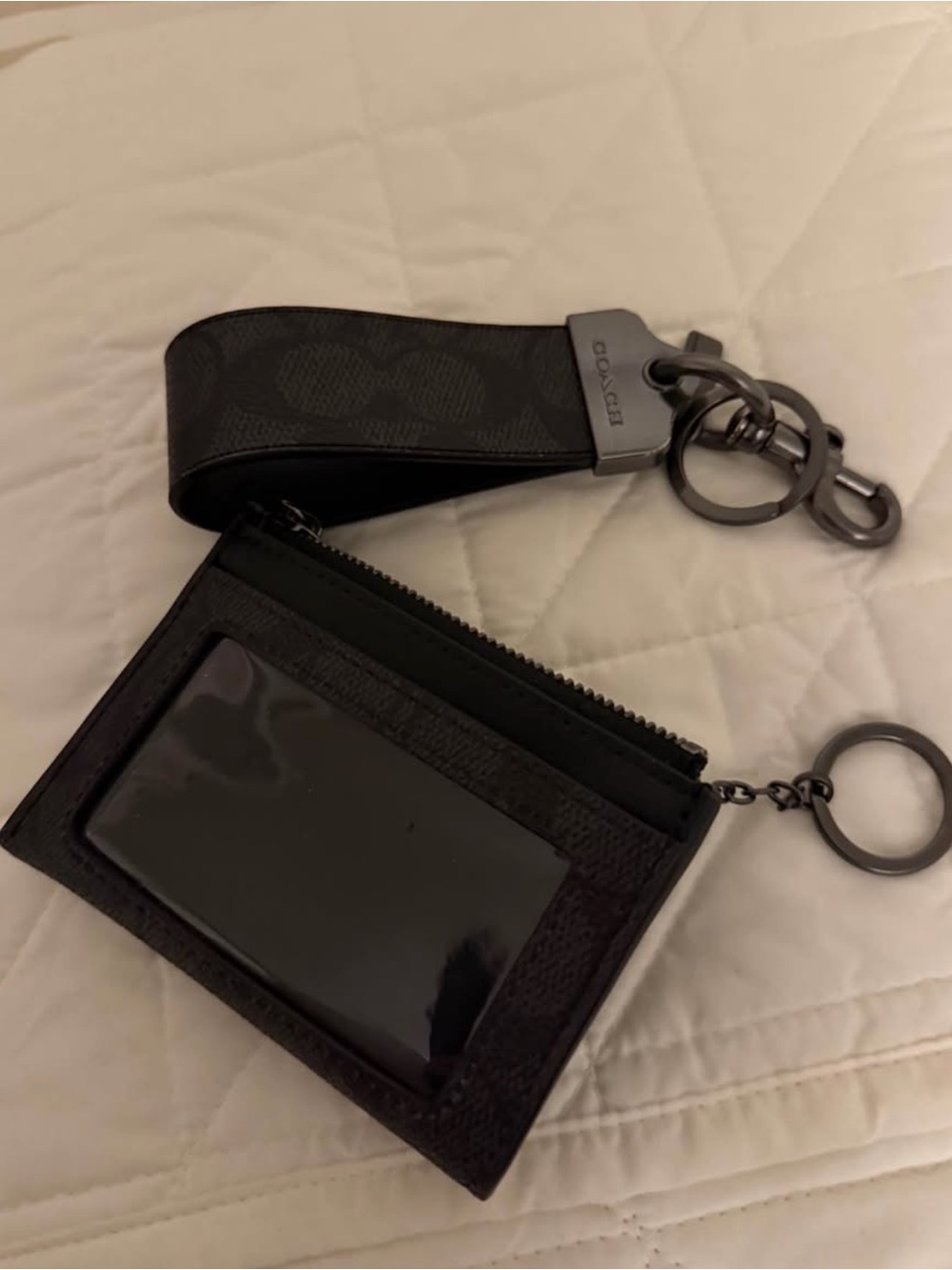 Coach Black Signature Canvas Key & Card Holder with Wrist Loop